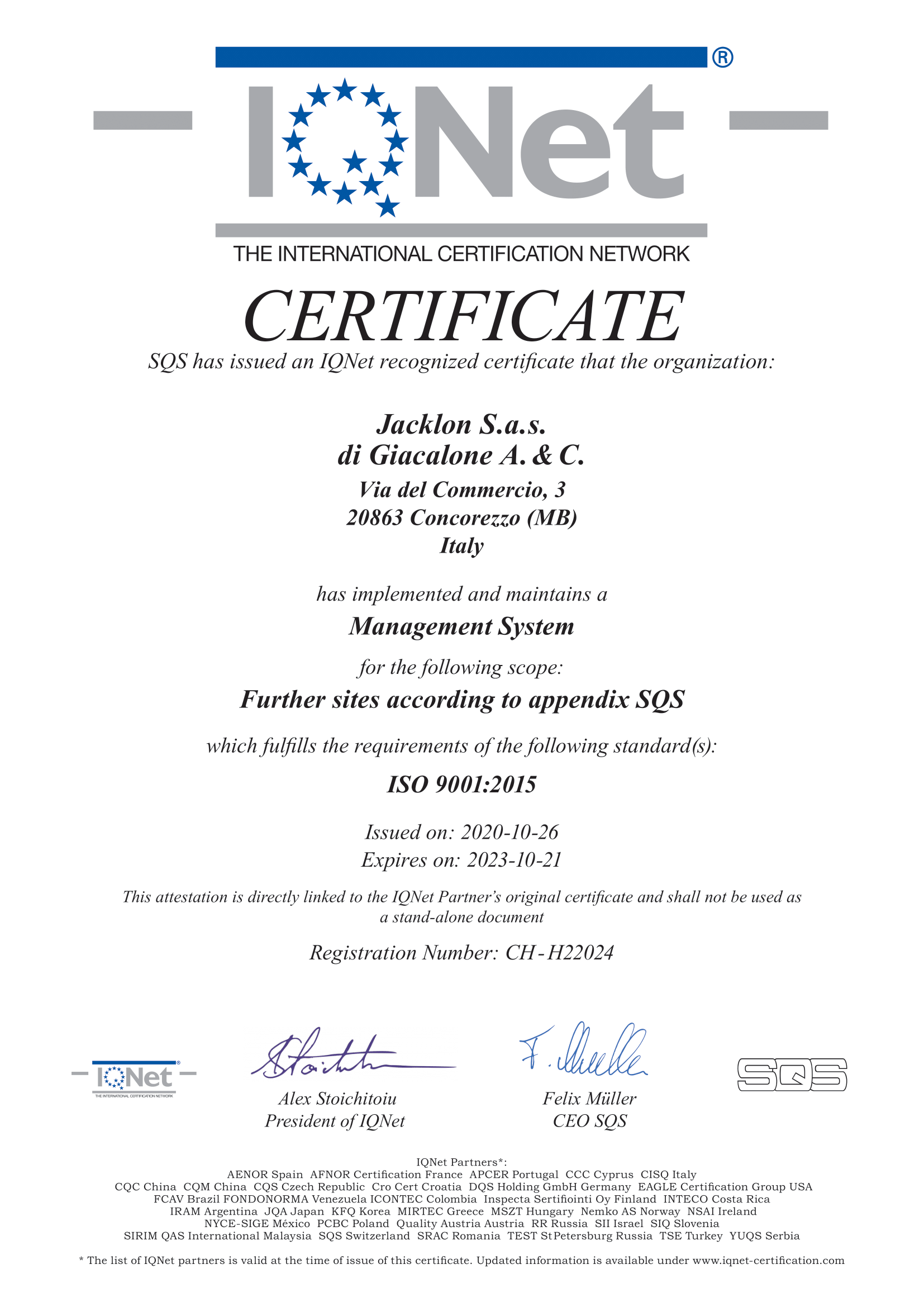 IQNET Certificate