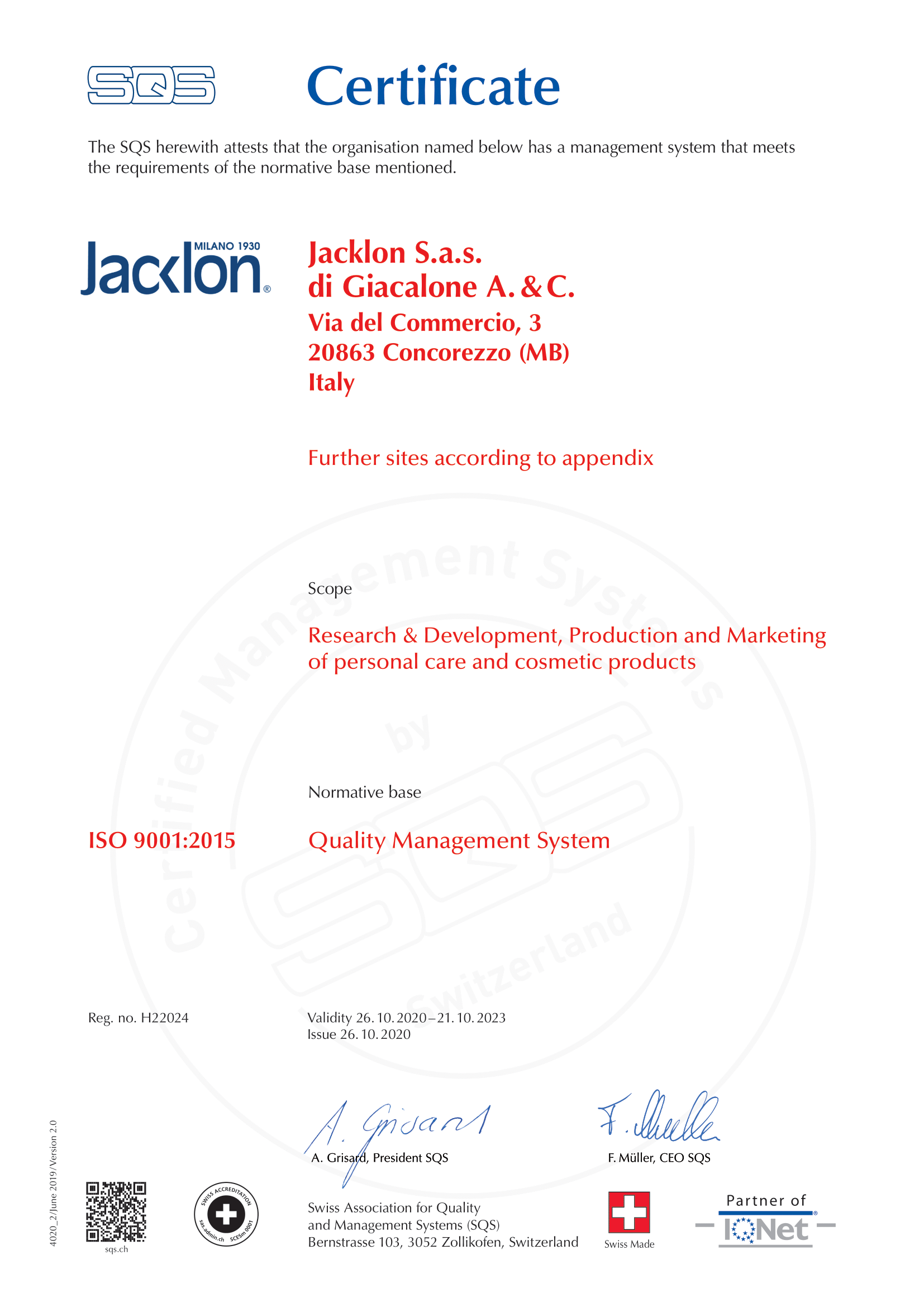 SQS Certificate 9001